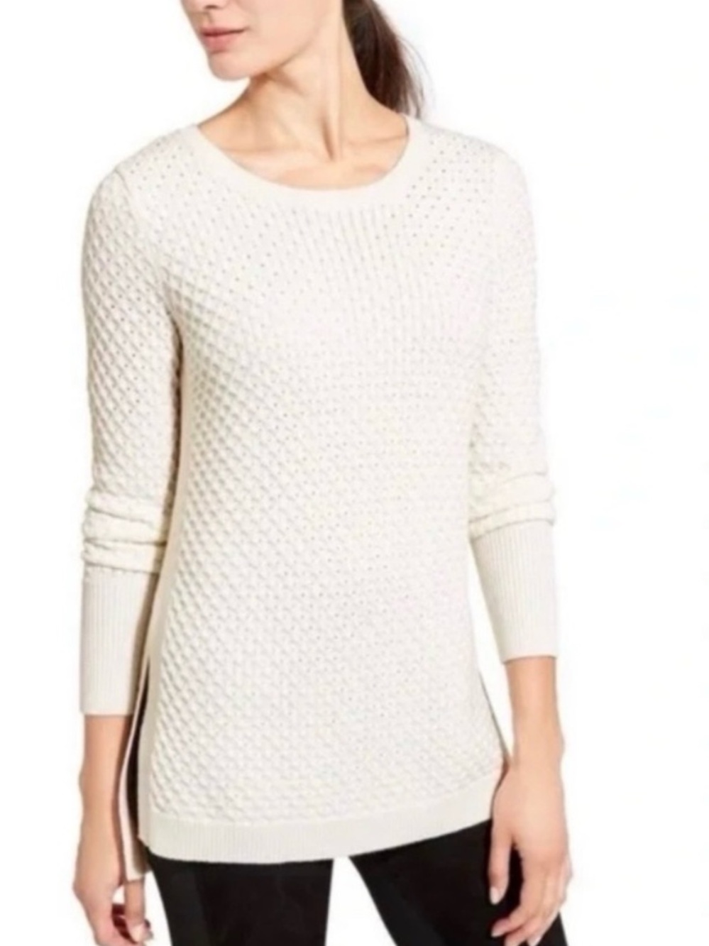 Athleta Cream Textured Wool Tunic Sweater